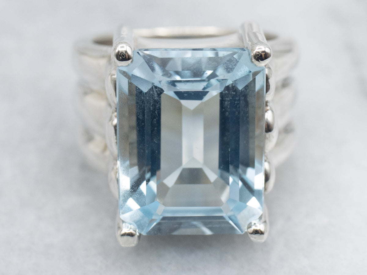 Sterling Silver Emerald-Cut Blue Topaz Cocktail Ring