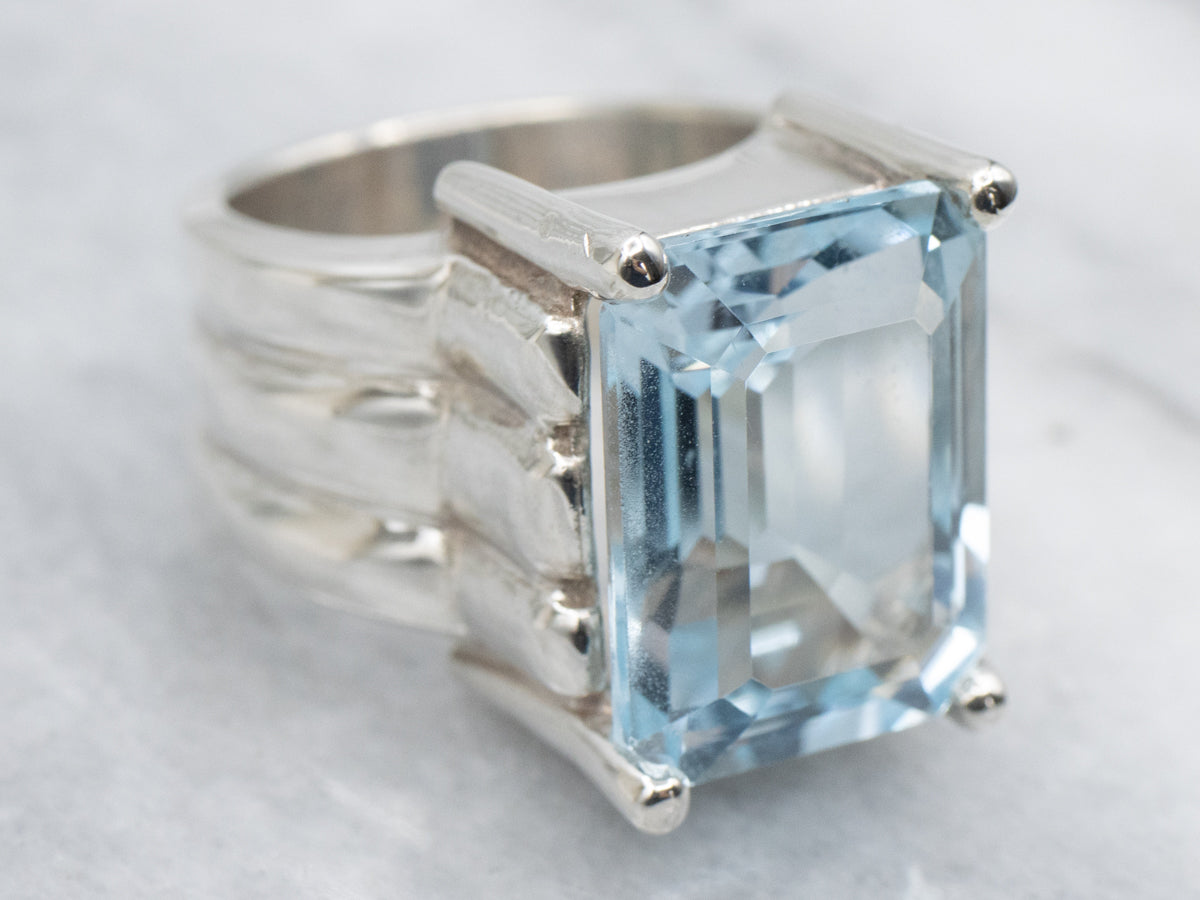 Sterling Silver Emerald-Cut Blue Topaz Cocktail Ring
