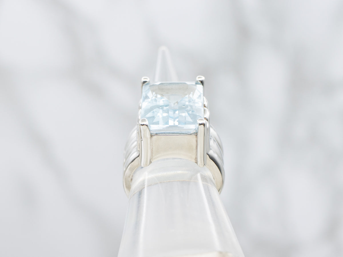 Sterling Silver Emerald-Cut Blue Topaz Cocktail Ring