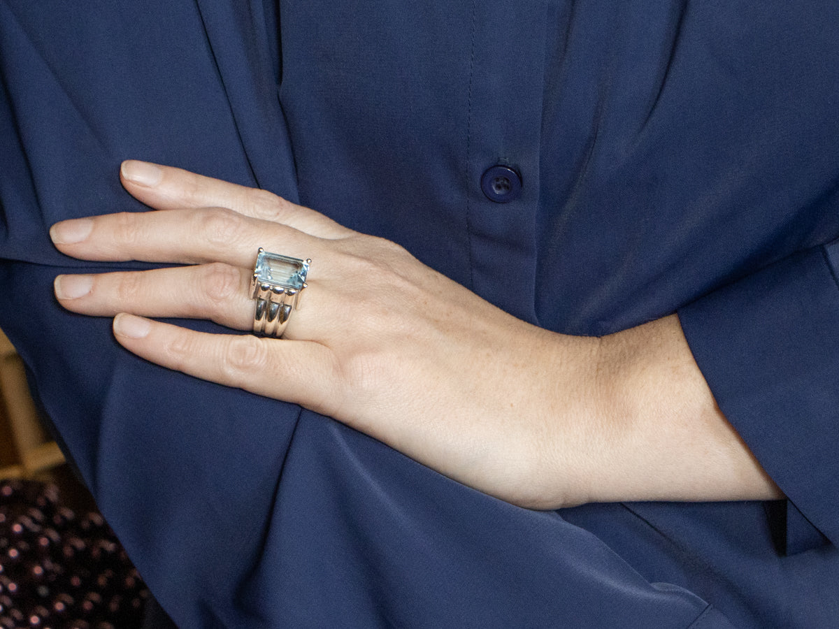 Sterling Silver Emerald-Cut Blue Topaz Cocktail Ring