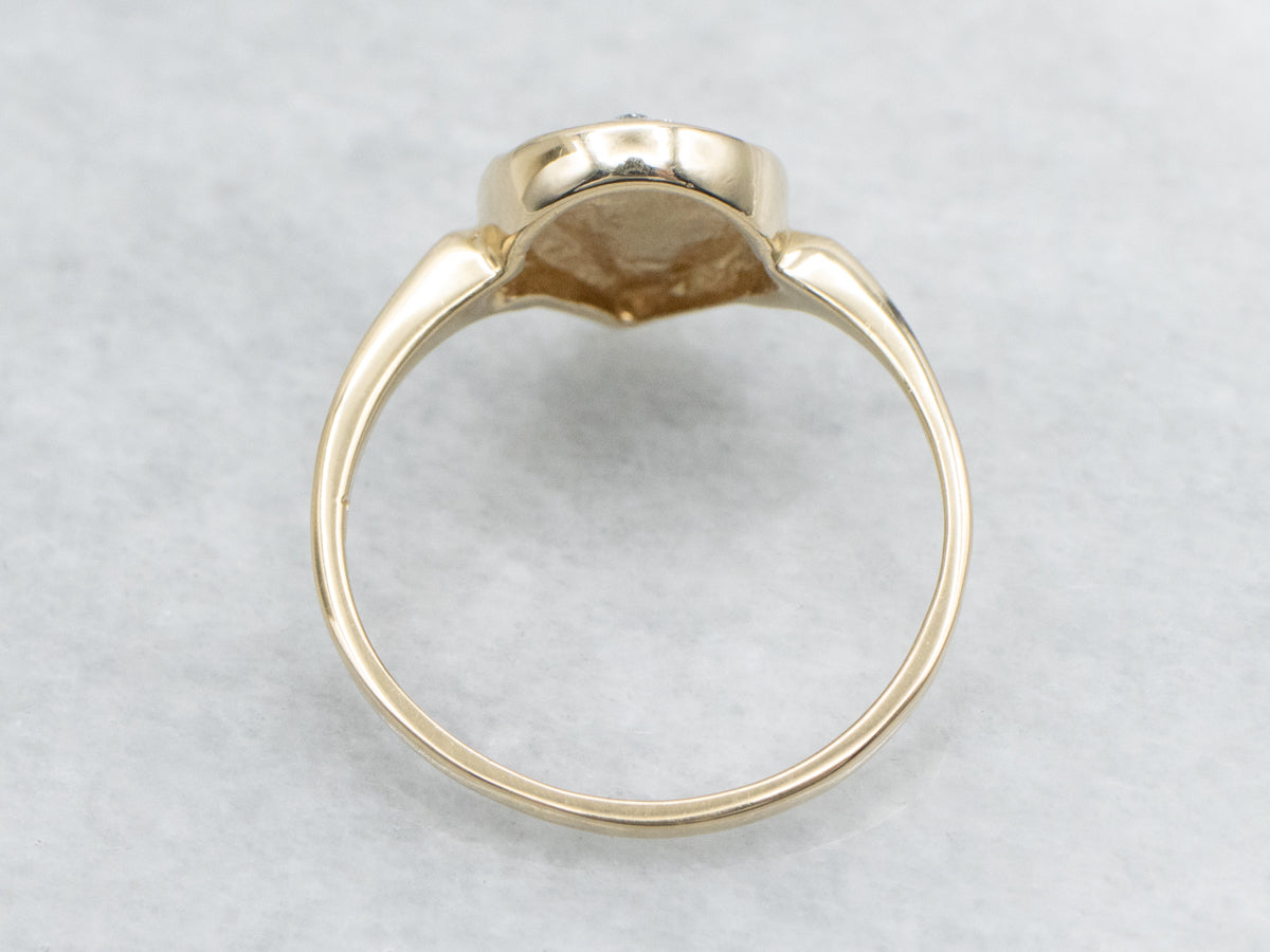 Diamond Heart Shaped Yellow Gold Signet Ring