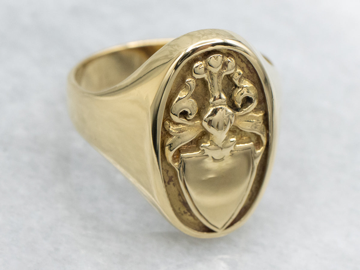 Vintage 18-Karat Gold Shield and Crest Signet Ring