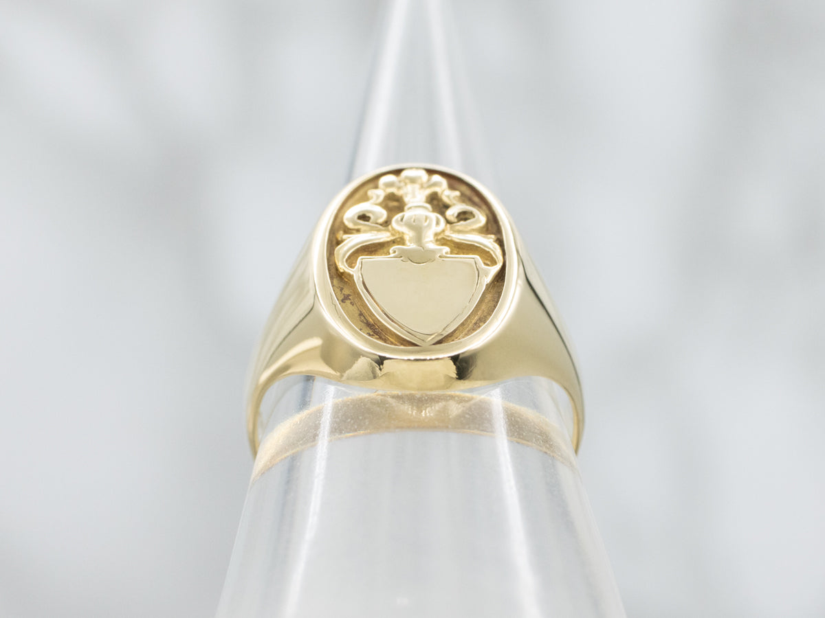 Vintage 18-Karat Gold Shield and Crest Signet Ring
