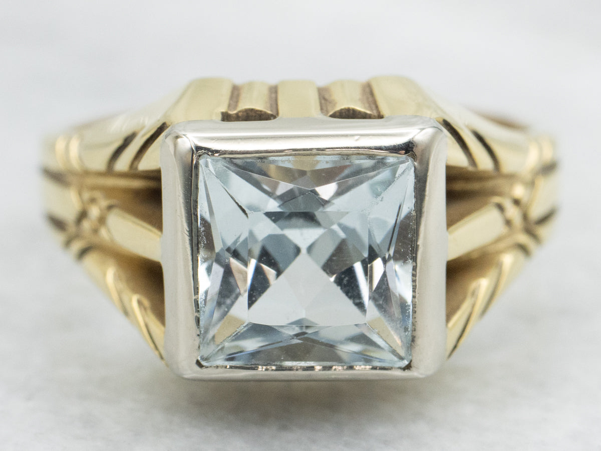 Antique Green Gold Aquamarine Statement Ring