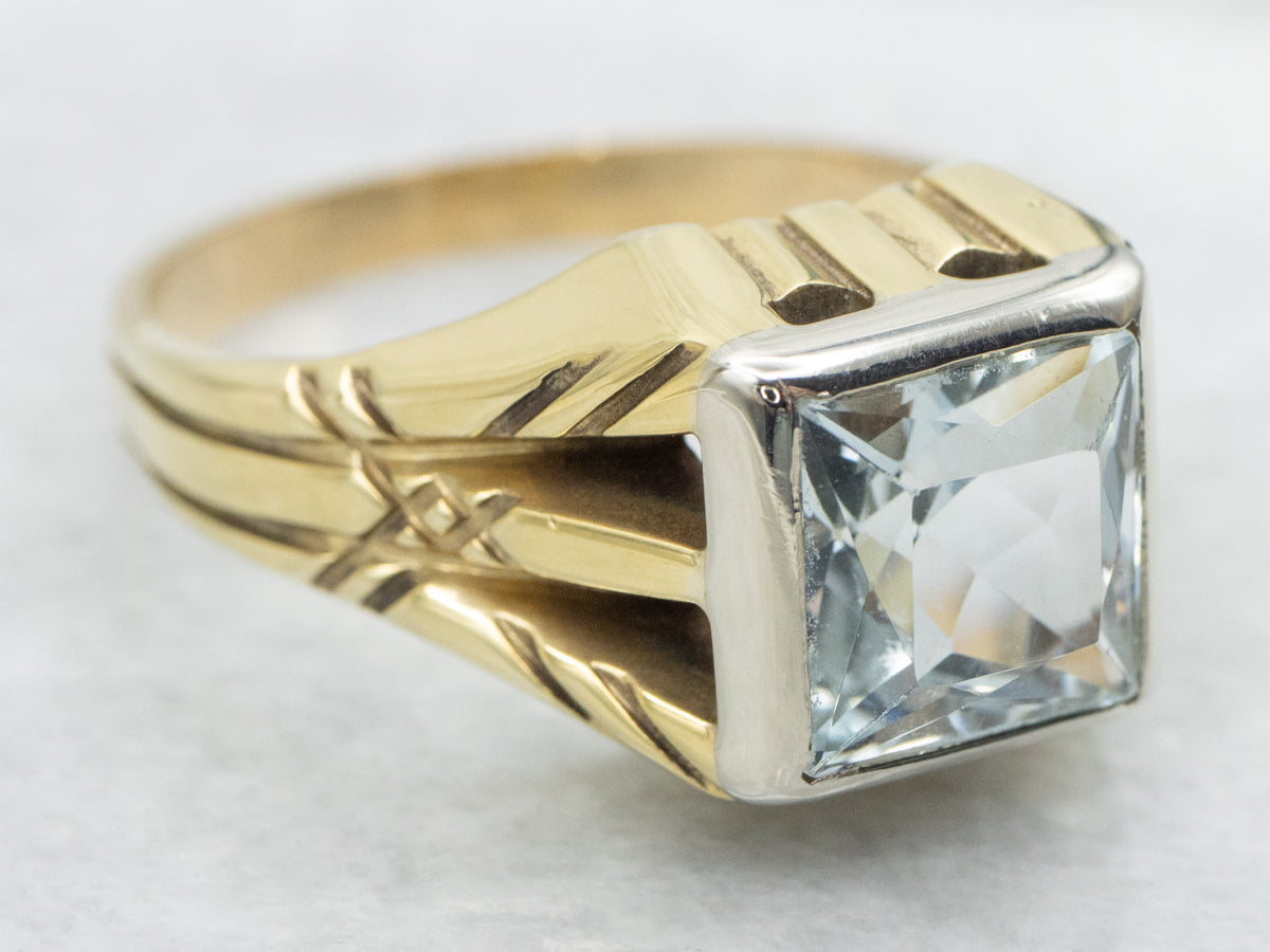 Antique Green Gold Aquamarine Statement Ring
