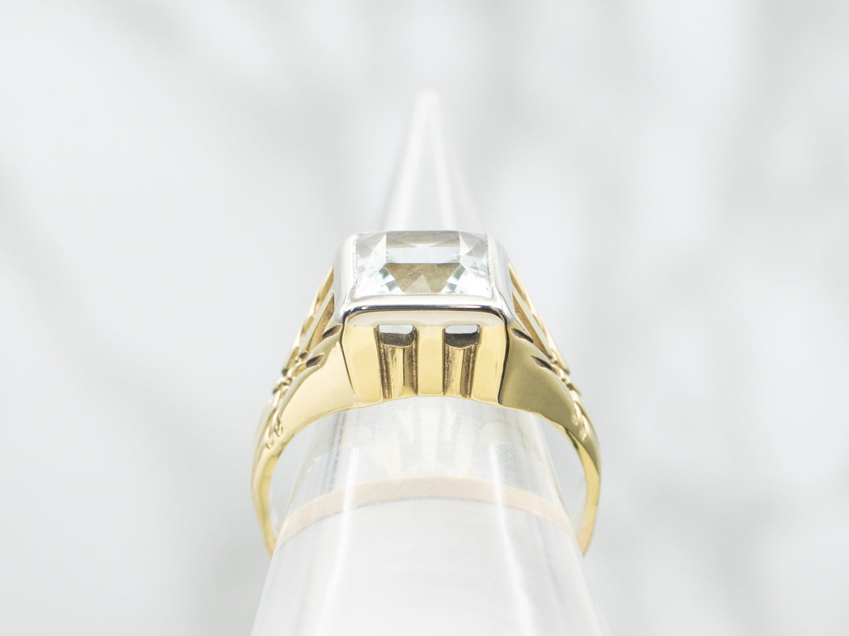 Antique Green Gold Aquamarine Statement Ring