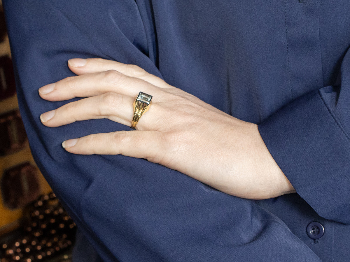 Antique Green Gold Aquamarine Statement Ring