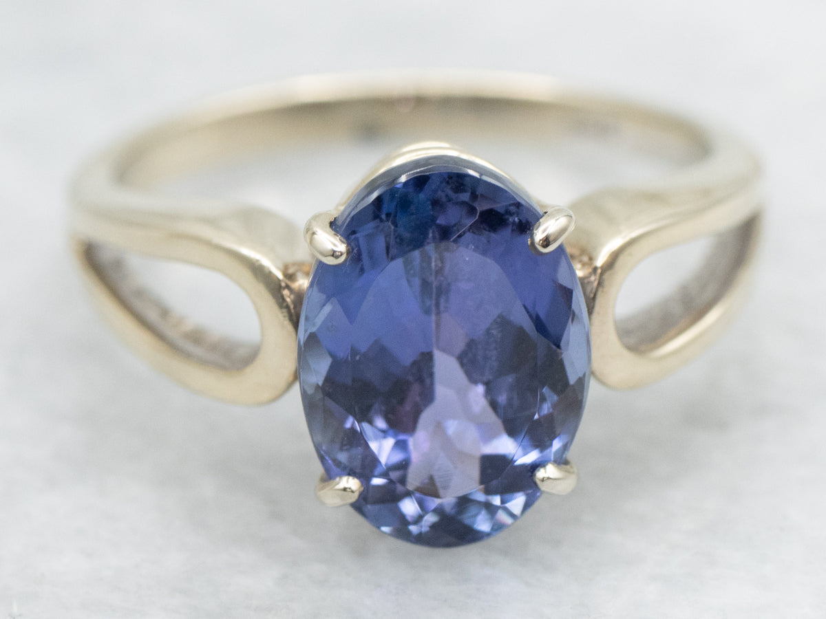 Minimalist Modern Tanzanite Engagement Ring in White Gold