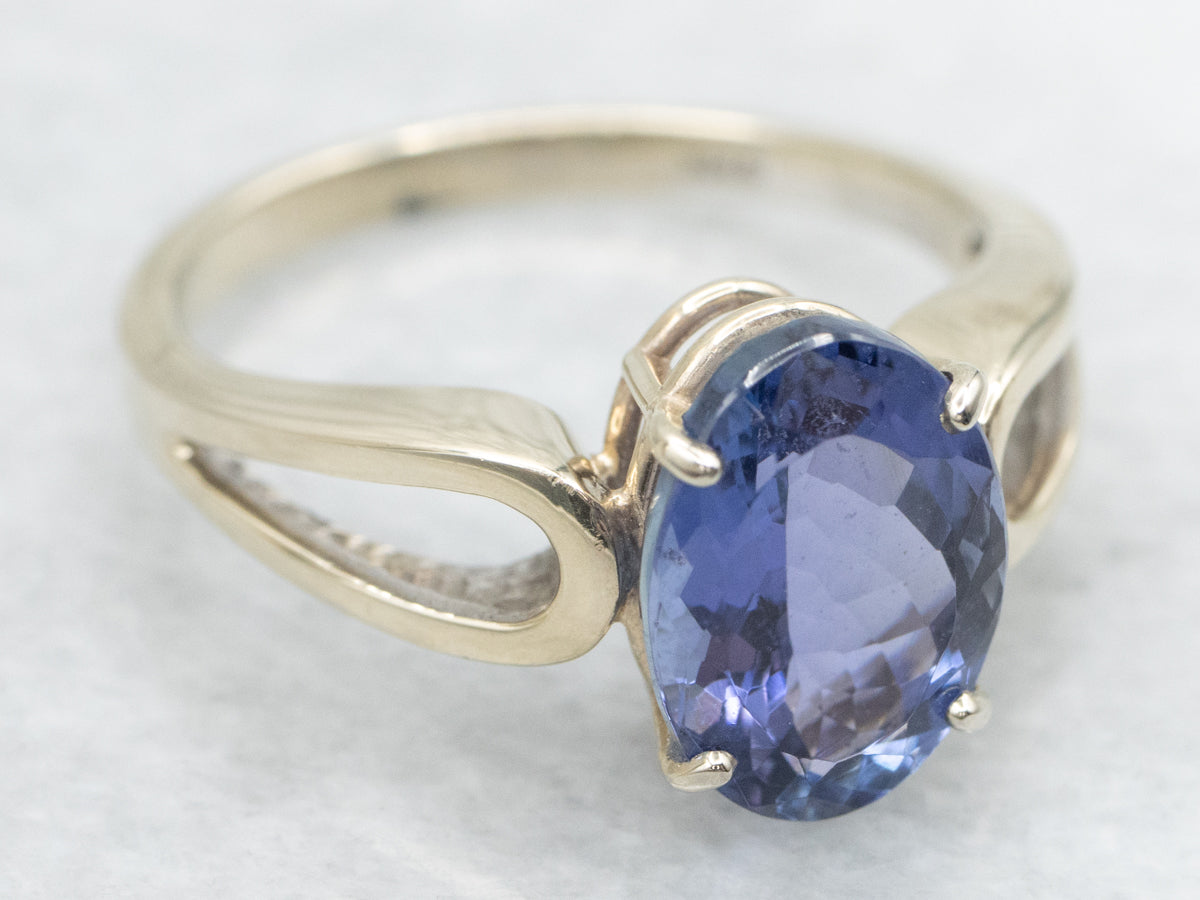 Minimalist Modern Tanzanite Engagement Ring in White Gold