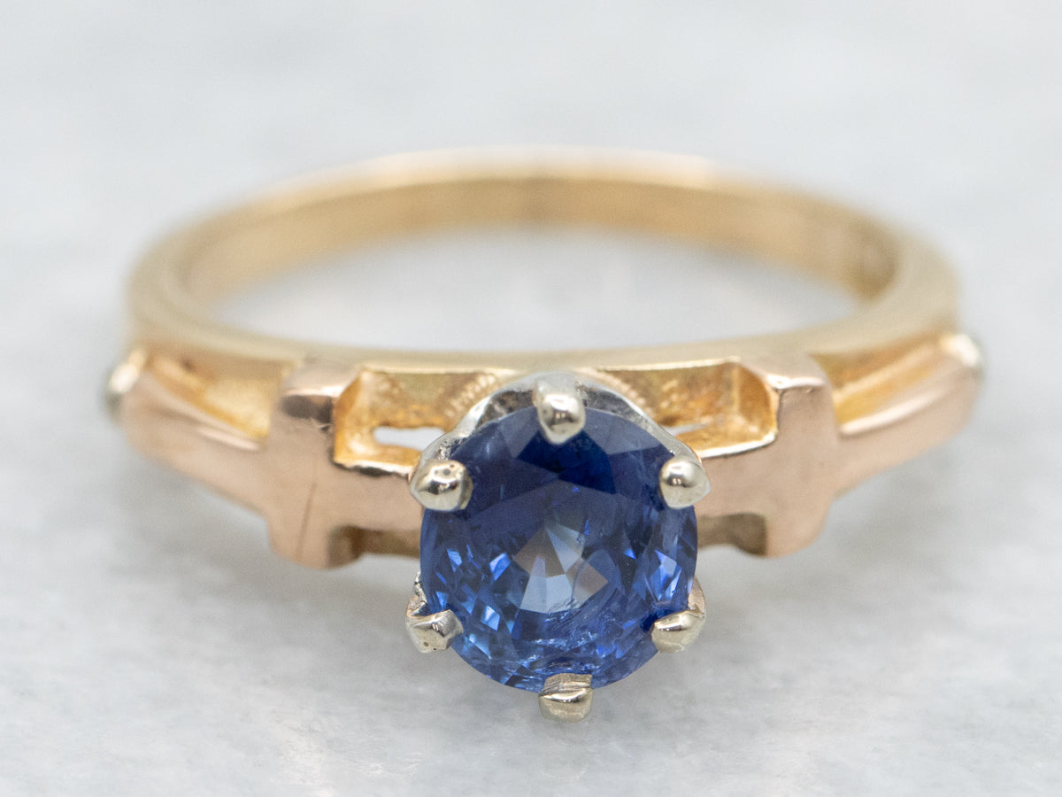Blue Sapphire Christian Engagement Ring with Cross Motif