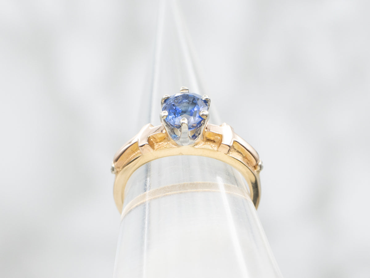 Blue Sapphire Christian Engagement Ring with Cross Motif