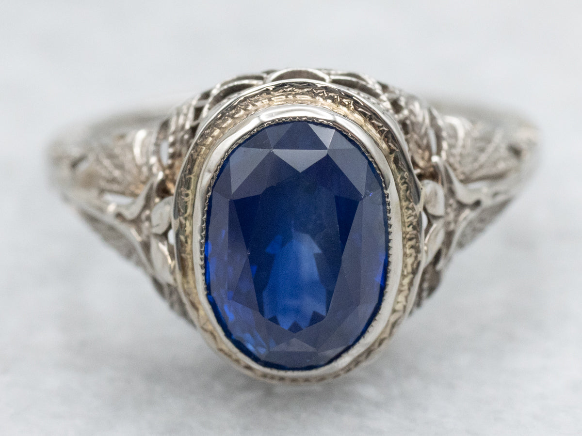 Cornflower Blue Ceylon Sapphire in an Antique Filigree Mounting