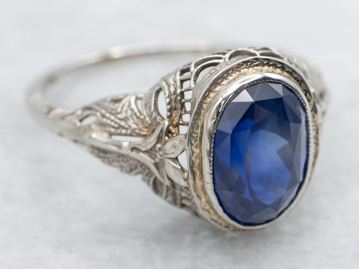Cornflower Blue Ceylon Sapphire in an Antique Filigree Mounting