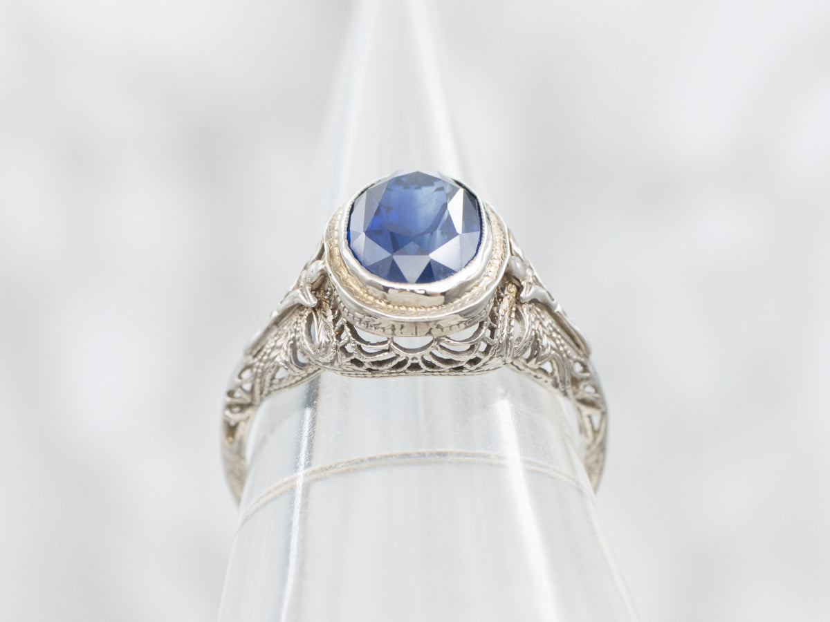 Cornflower Blue Ceylon Sapphire in an Antique Filigree Mounting