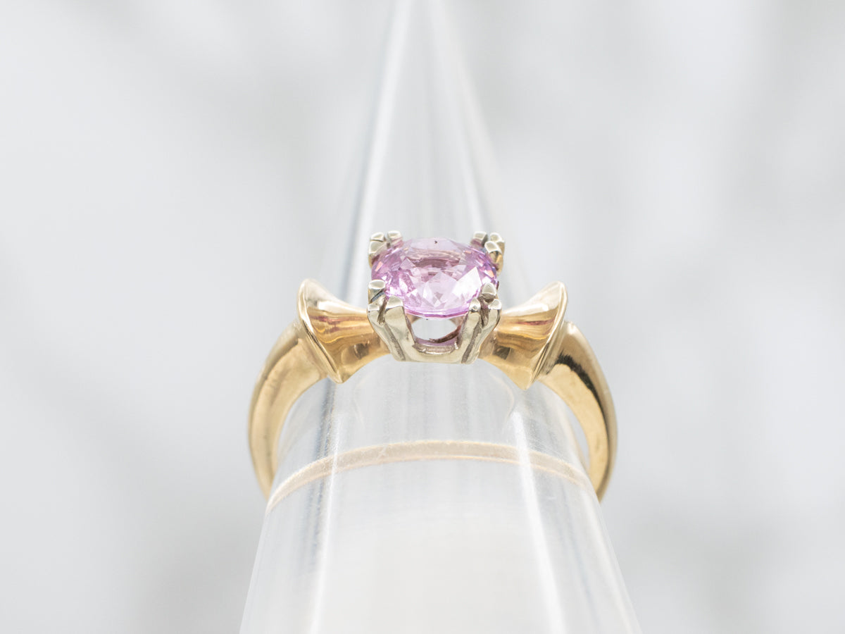 Retro Pink Sapphire Ring, 14K Yellow and White Gold Bow Shape