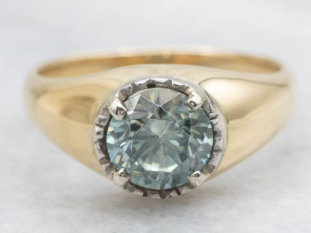 Bold Statement Ring with Blue Zircon for Gentleman or Lady