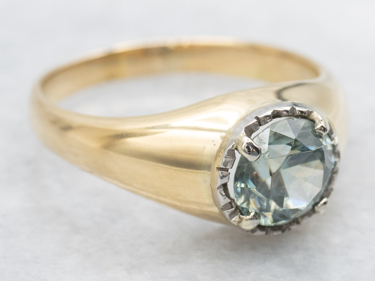 Bold Statement Ring with Blue Zircon for Gentleman or Lady