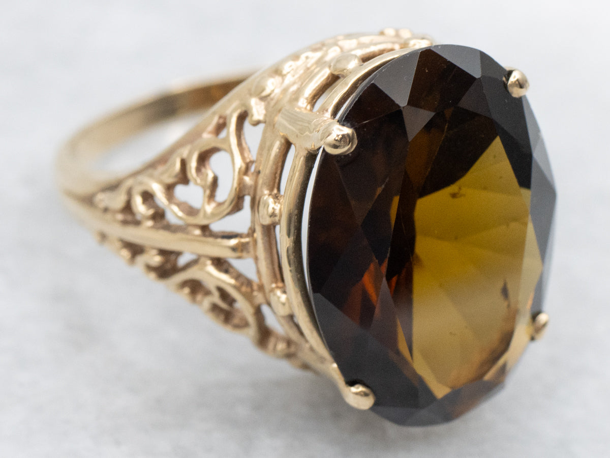 Dravite Tourmaline Gemstone in a Filigree Mounting