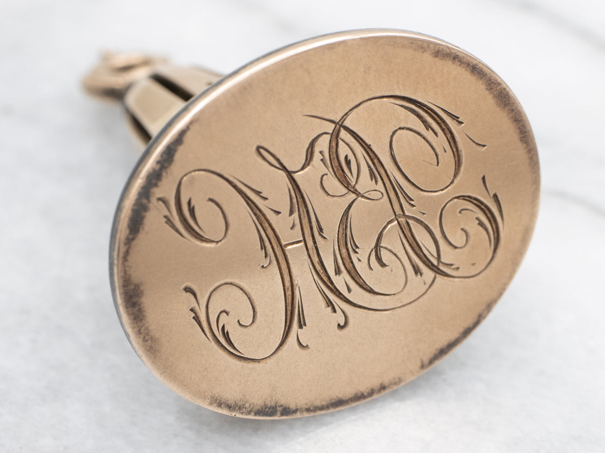 Victorian Rose Gold Fob Pendant Engraved Monogram