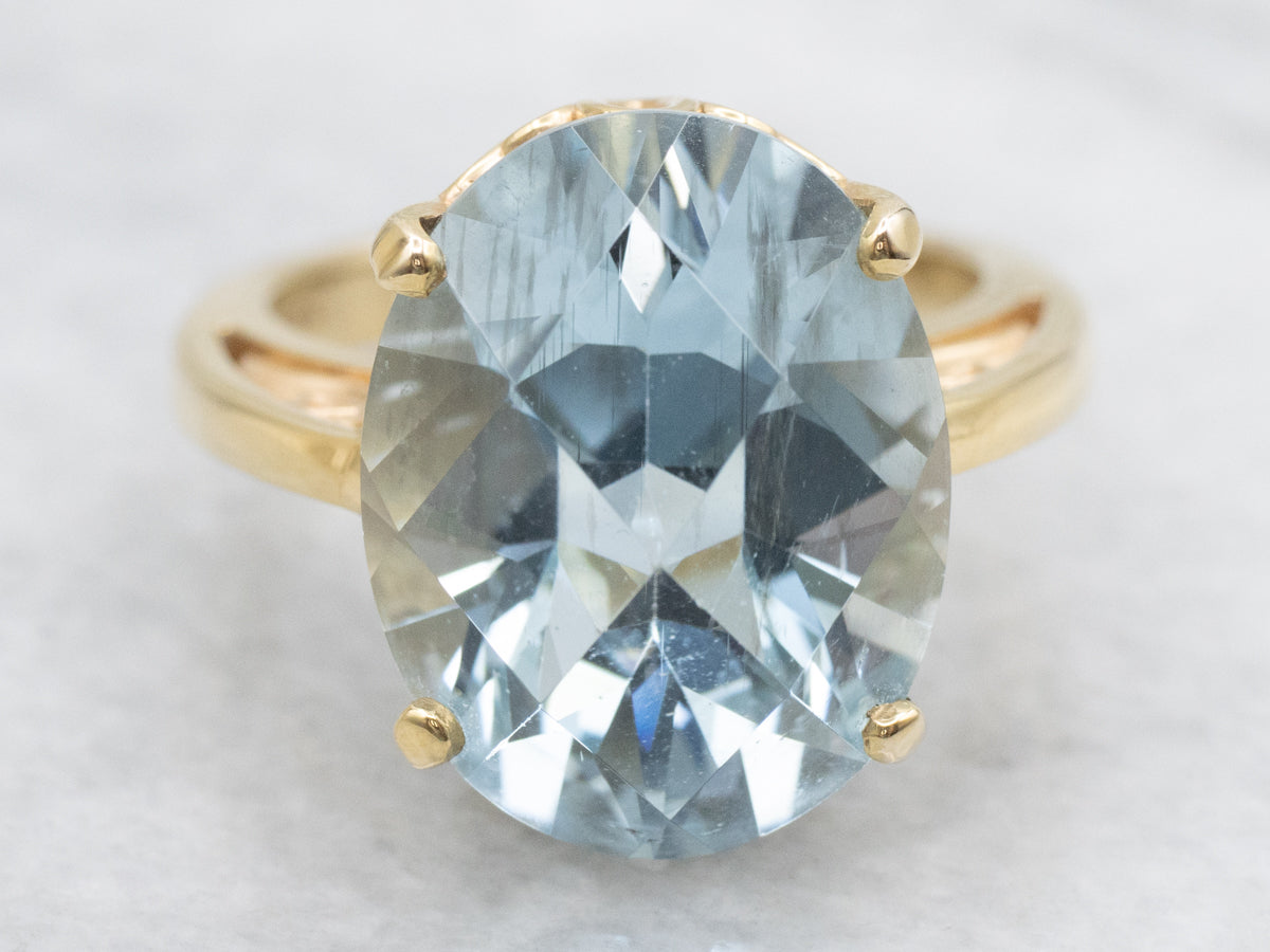 Nigerian Aquamarine with Unusual Faceting in a Gold Cocktail Ring
