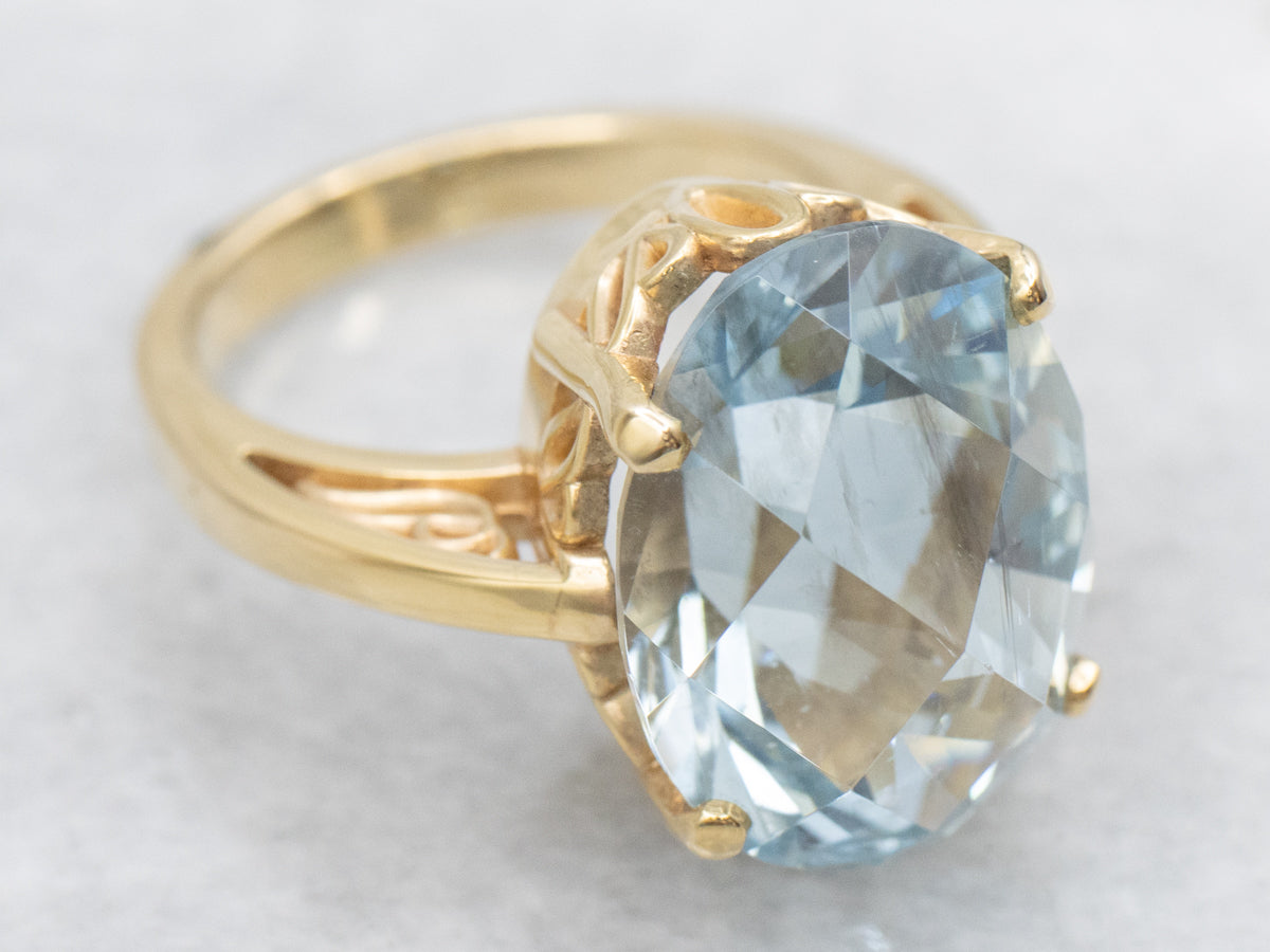 Nigerian Aquamarine with Unusual Faceting in a Gold Cocktail Ring