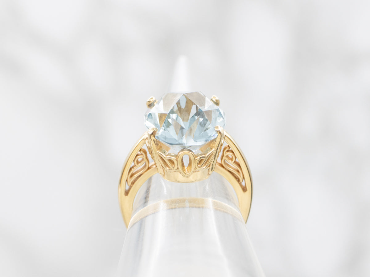 Nigerian Aquamarine with Unusual Faceting in a Gold Cocktail Ring