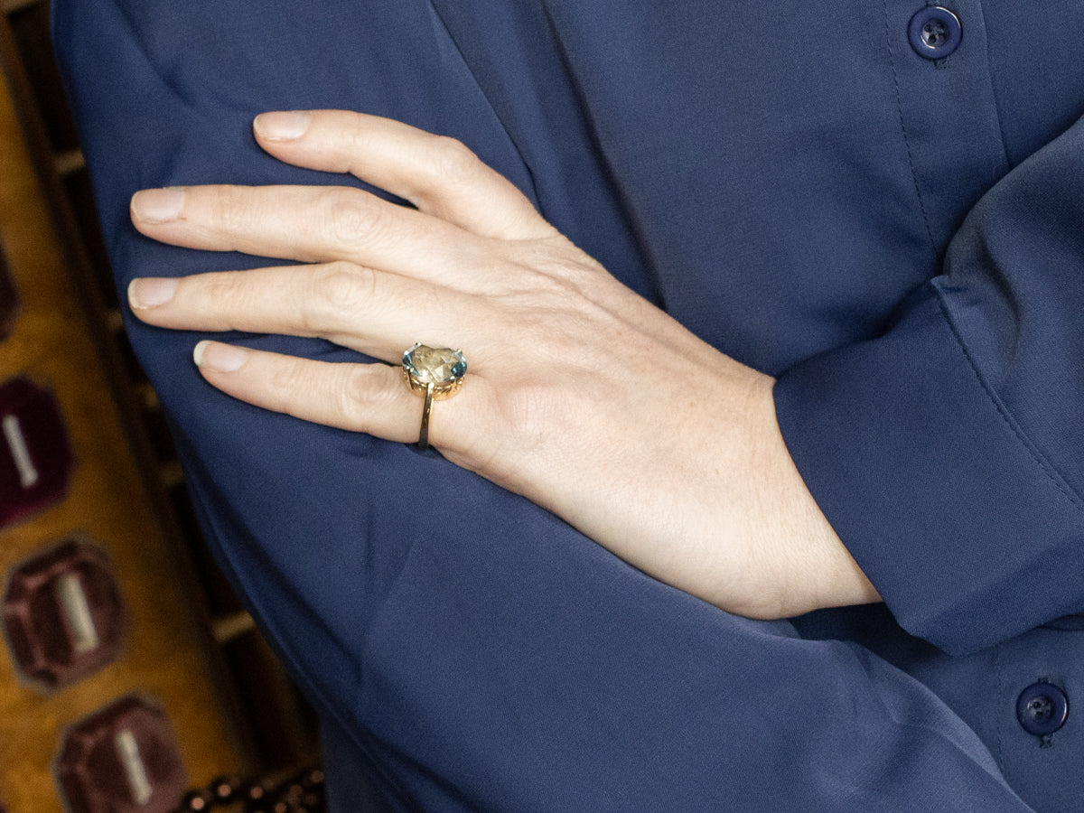 Nigerian Aquamarine with Unusual Faceting in a Gold Cocktail Ring