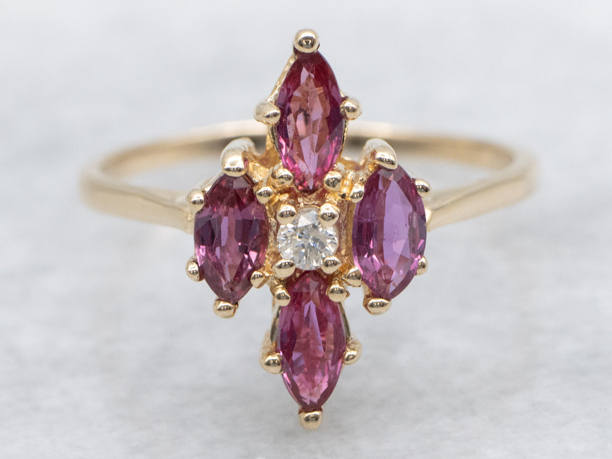 Marquis Ruby and Diamond Halo Ring