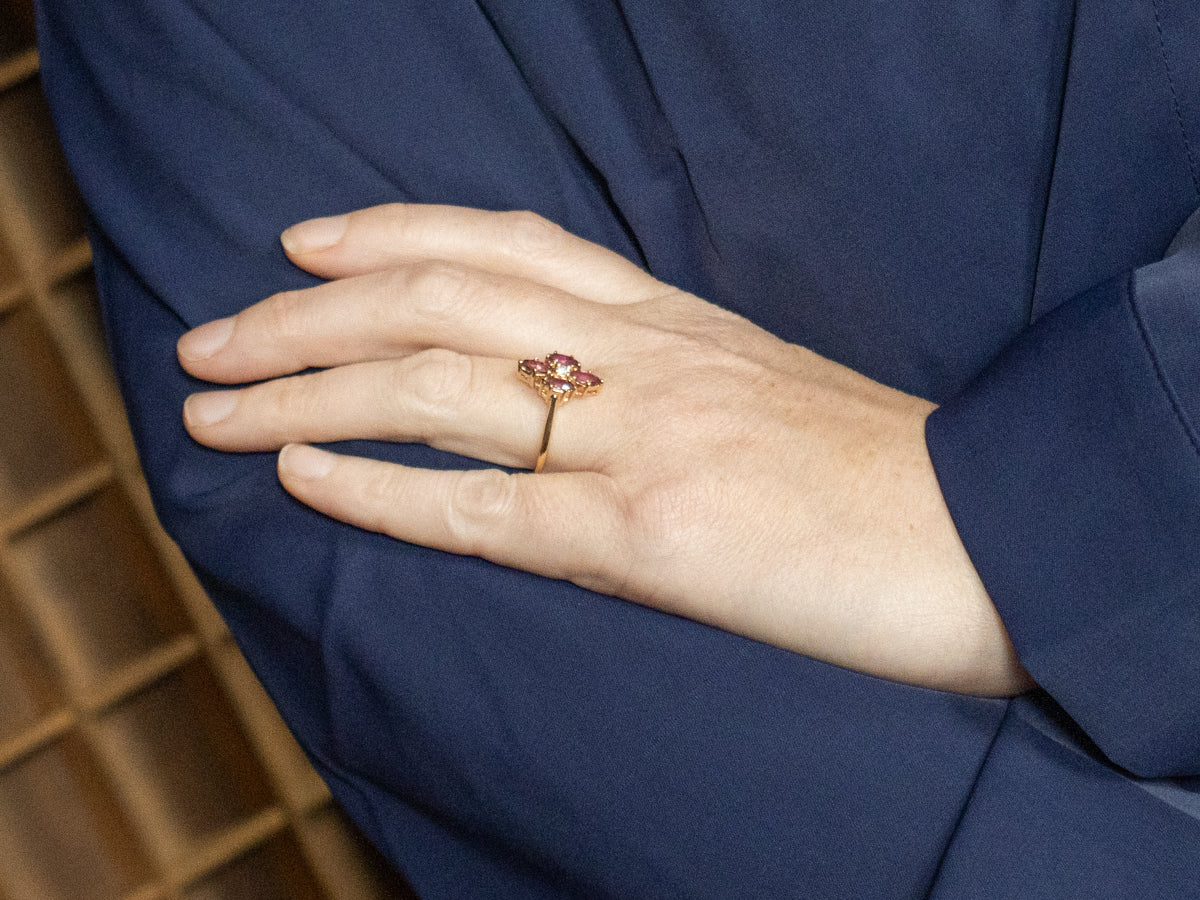 Marquis Ruby and Diamond Halo Ring