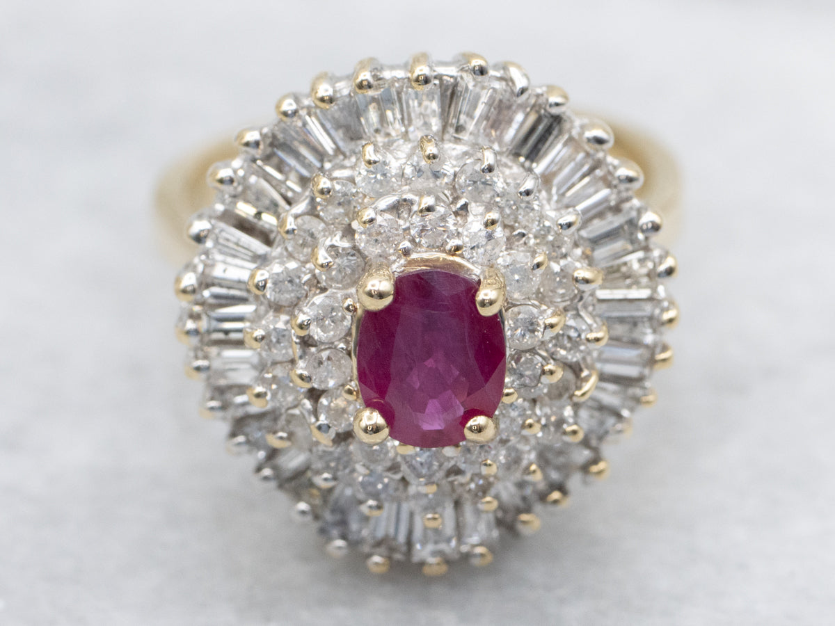 Spectacular Gold Ruby and Diamond Cocktail Ring