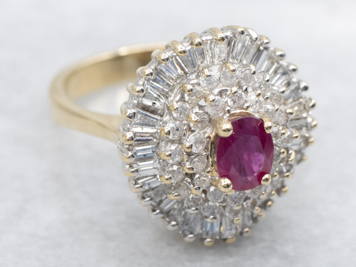 Spectacular Gold Ruby and Diamond Cocktail Ring