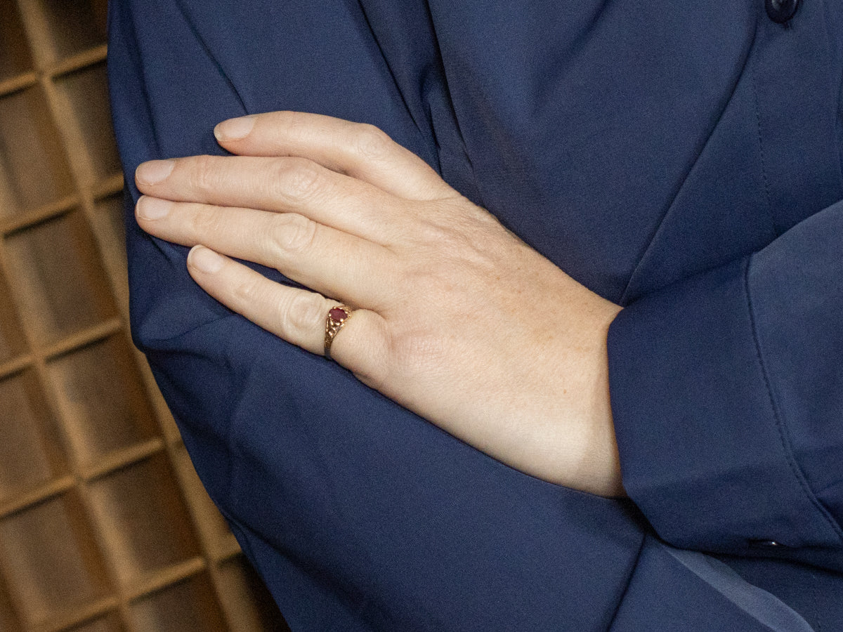 Vintage Botanical Gold Ruby Solitaire Ring