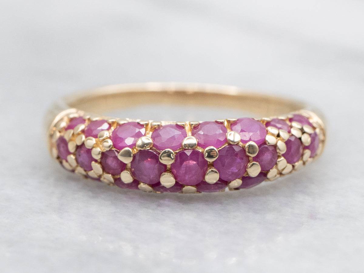 Pave Set Ruby and Gold Gemstone Band