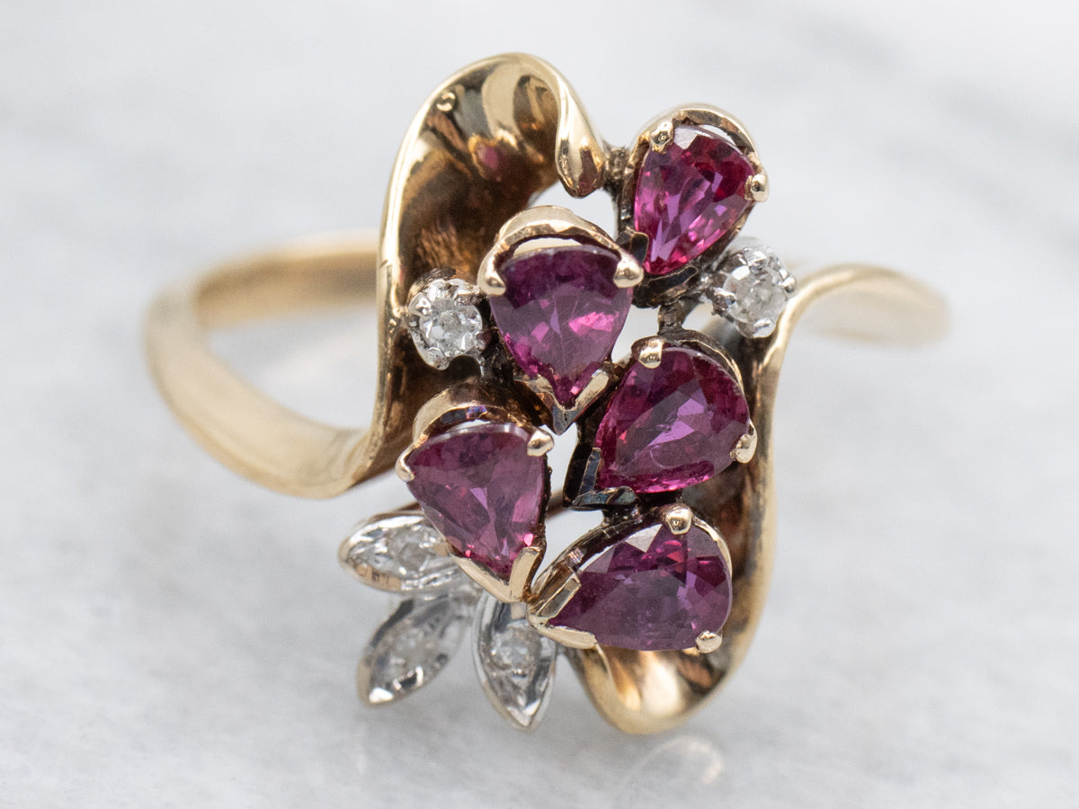 Vintage Ruby and Diamond Cluster Ring