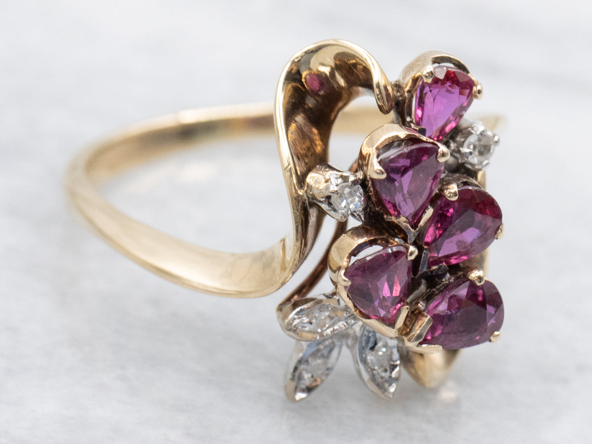 Vintage Ruby and Diamond Cluster Ring