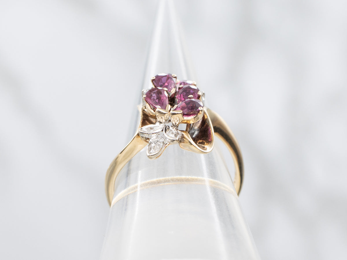 Vintage Ruby and Diamond Cluster Ring