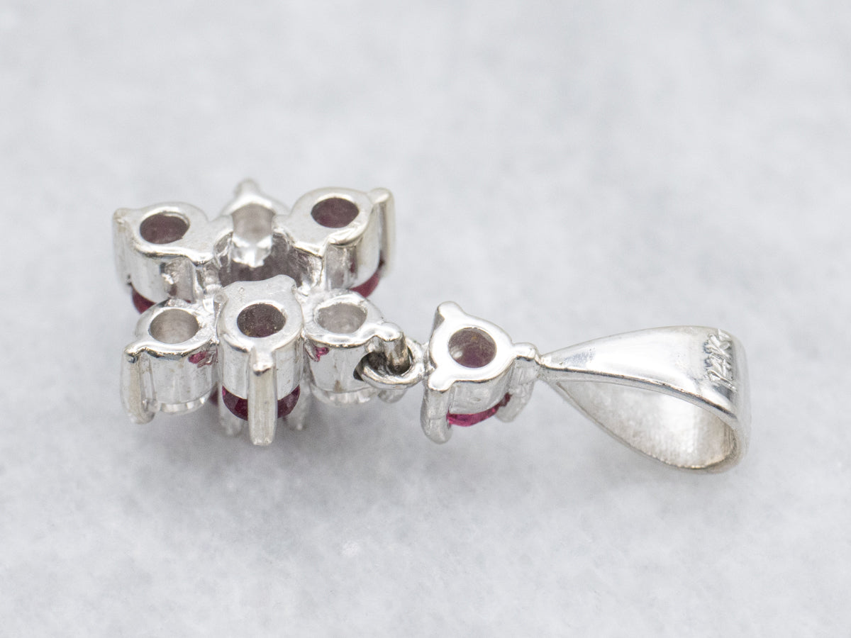 Sweet Gold Ruby and Diamond Flower Pendant