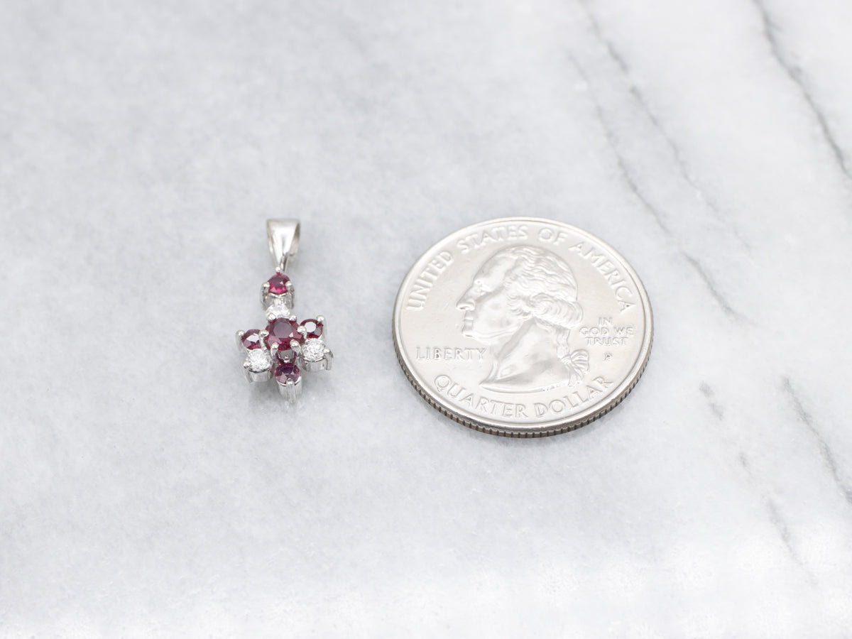 Sweet Gold Ruby and Diamond Flower Pendant