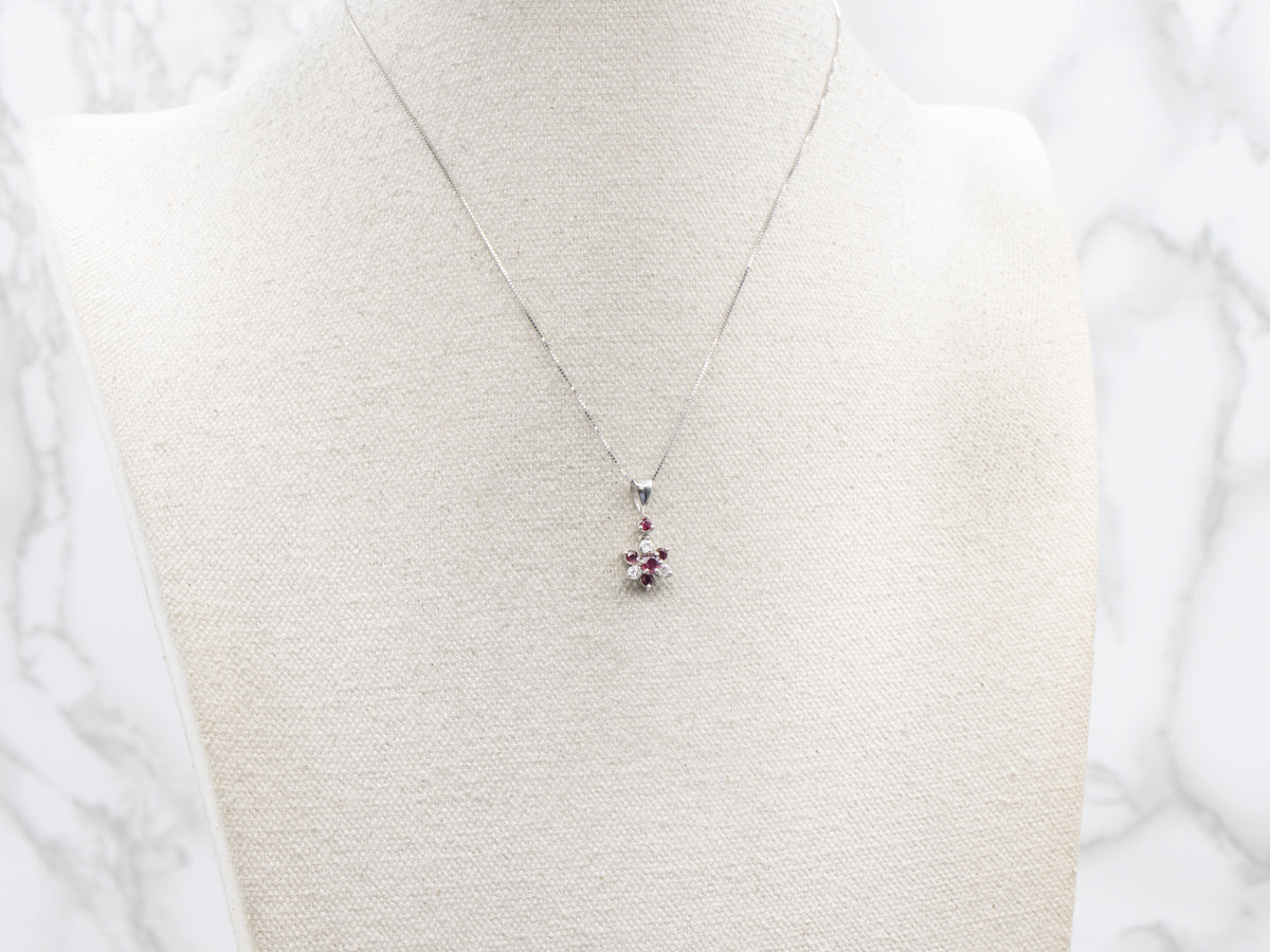 Sweet Gold Ruby and Diamond Flower Pendant