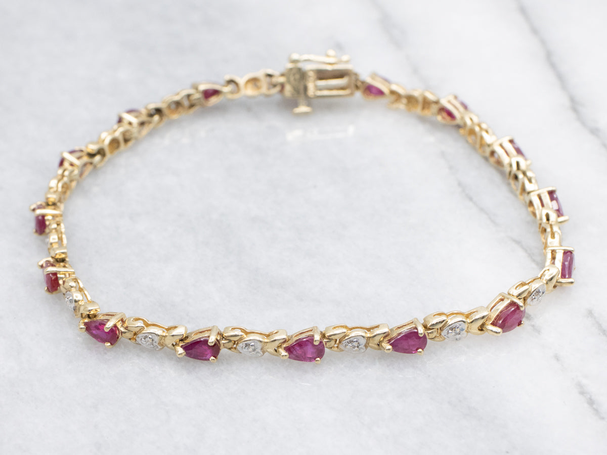 Sweetheart Shaped Ruby and Diamond Link Bracelet