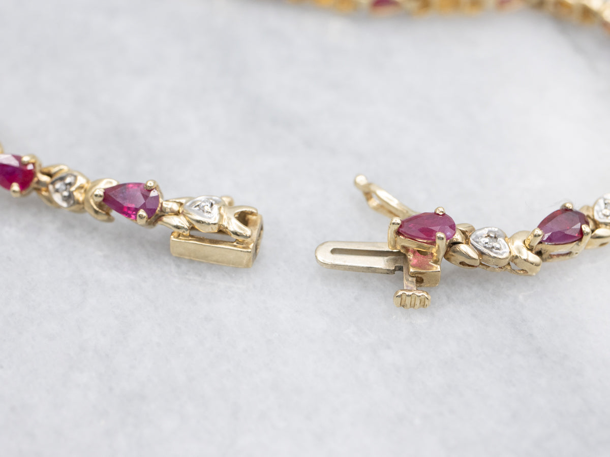 Sweetheart Shaped Ruby and Diamond Link Bracelet