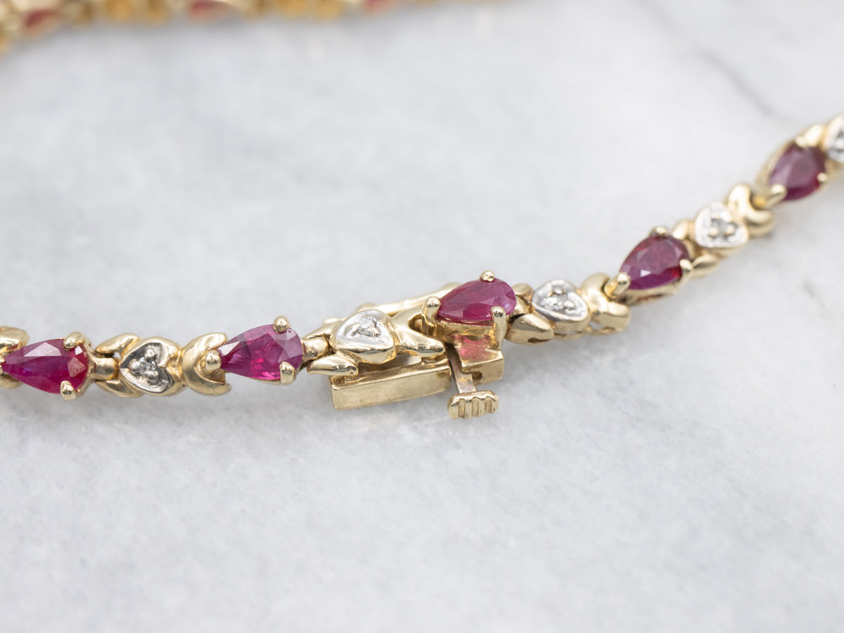 Sweetheart Shaped Ruby and Diamond Link Bracelet