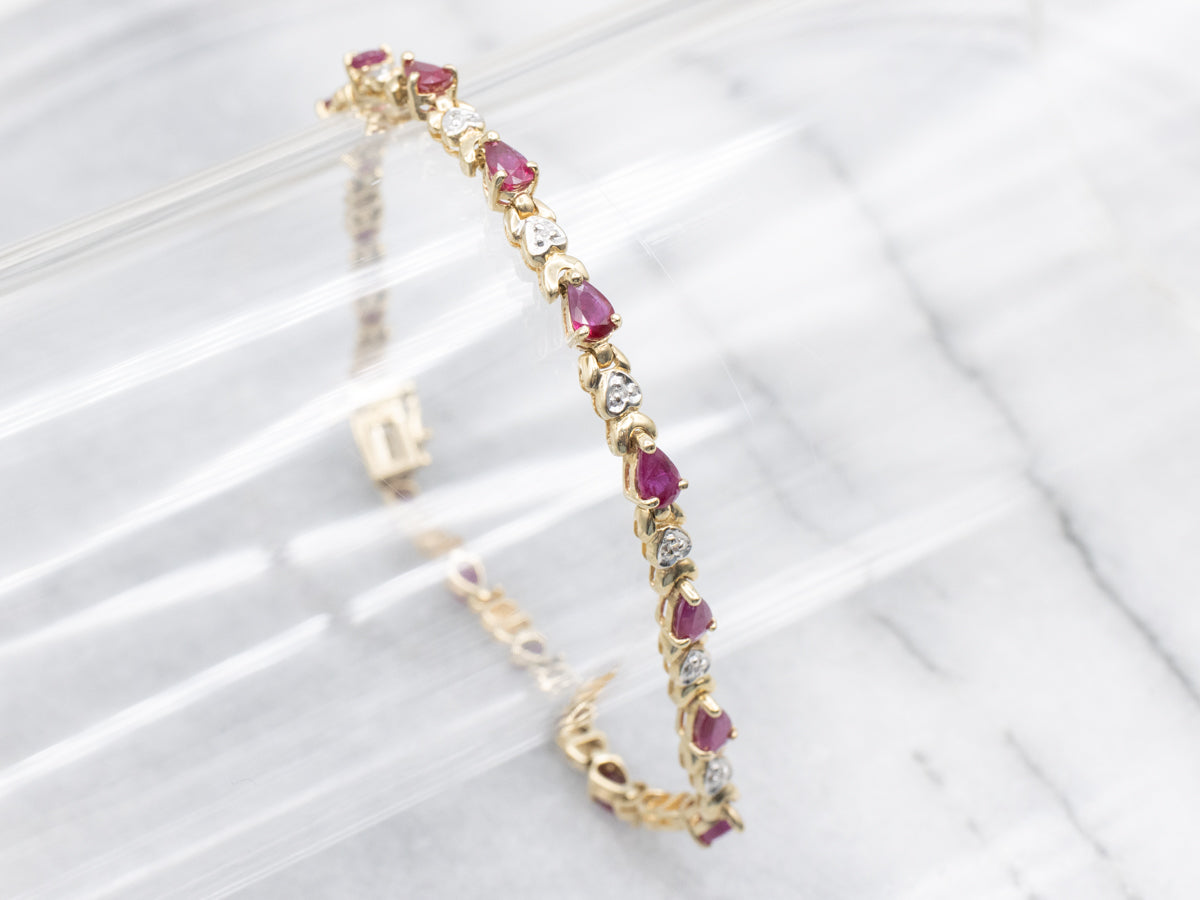 Sweetheart Shaped Ruby and Diamond Link Bracelet