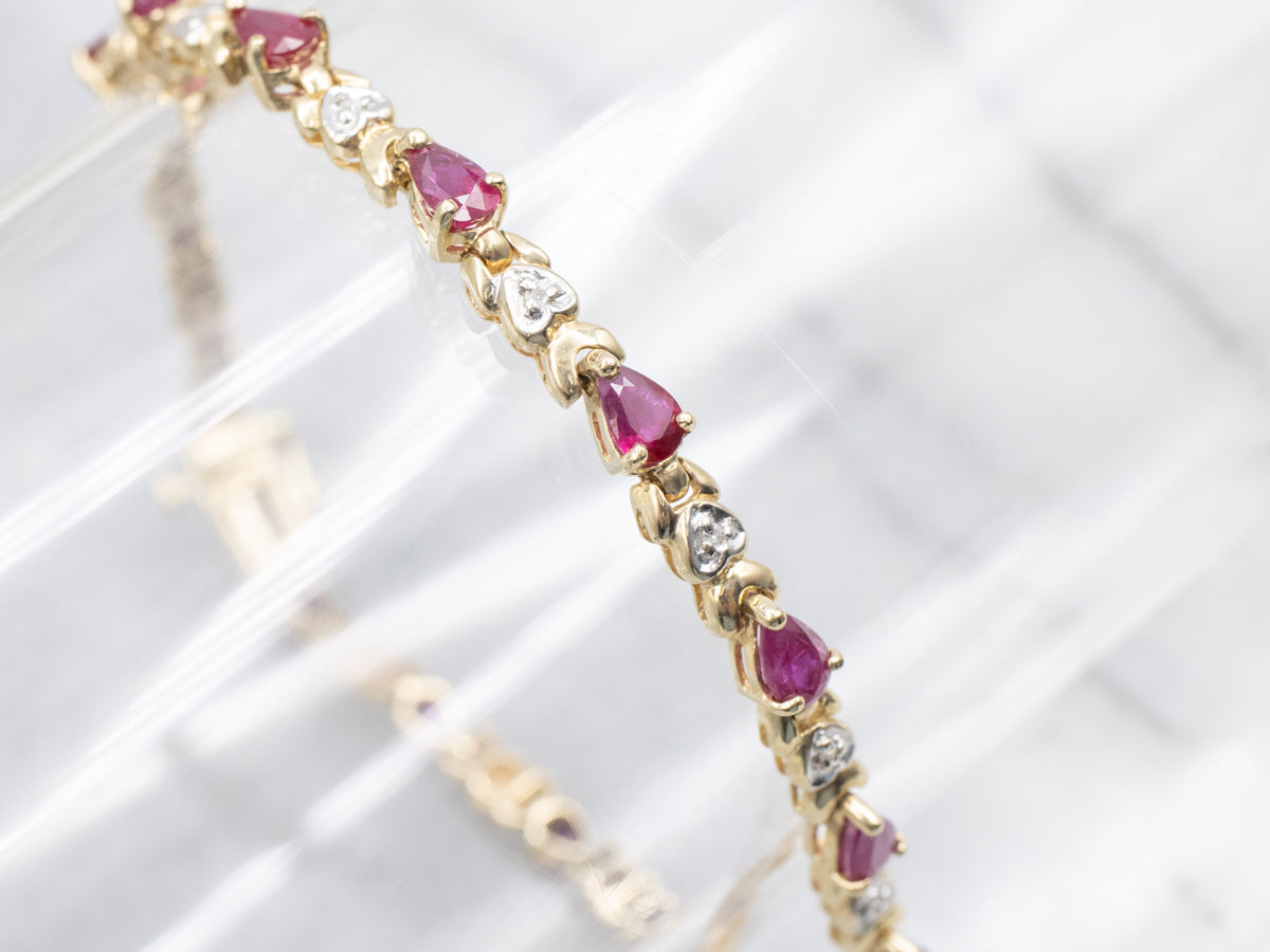 Sweetheart Shaped Ruby and Diamond Link Bracelet