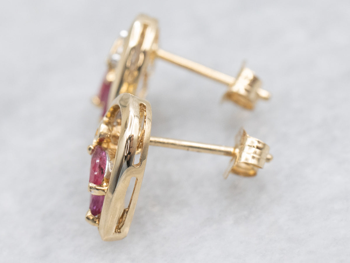 Marquis Ruby and Diamond Sweetheart Stud Earrings