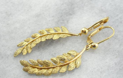 18K Yellow Gold Laurel Leaf Drop Earrings