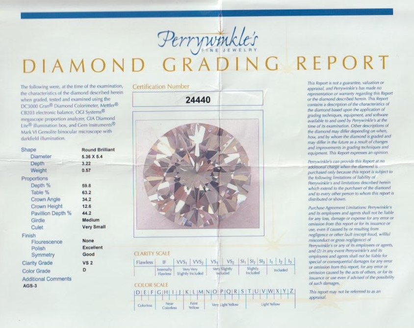 Anillo de compromiso con solitario de diamantes y certificación Perrywinkle en platino