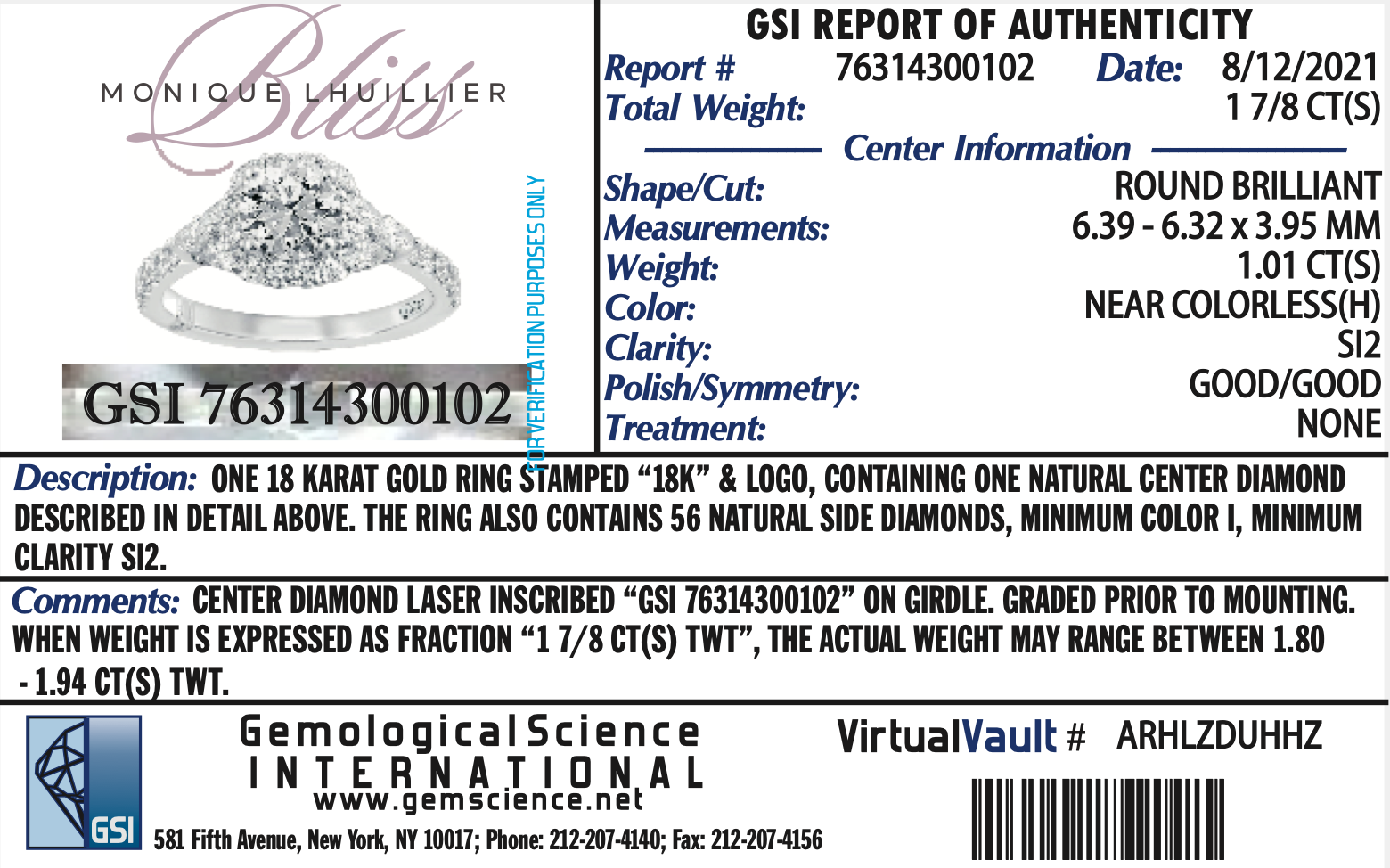 Modern GSI Certified Diamond Engagement Ring