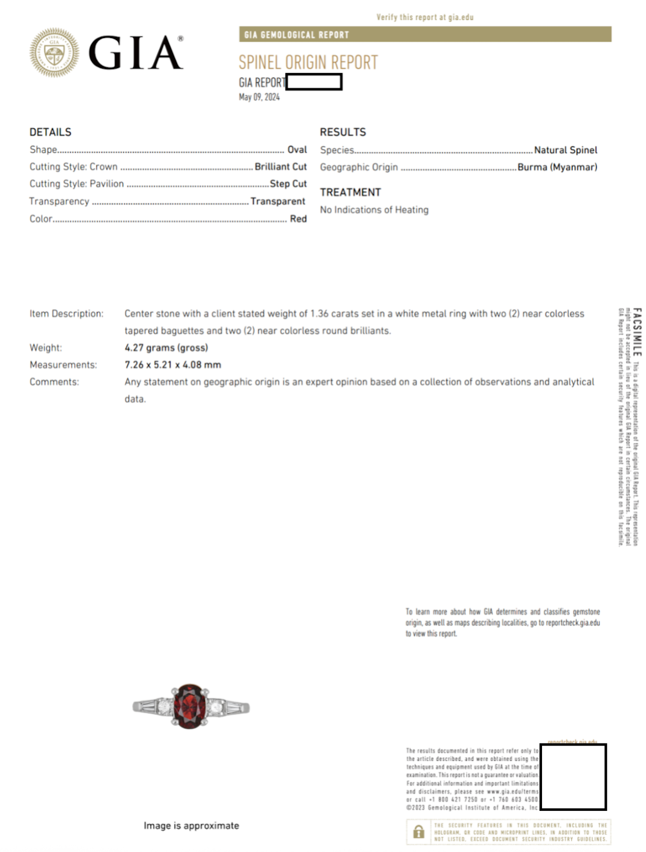 GIA Certified Natural Spinel and Diamond Ring in Vintage Platinum Setting