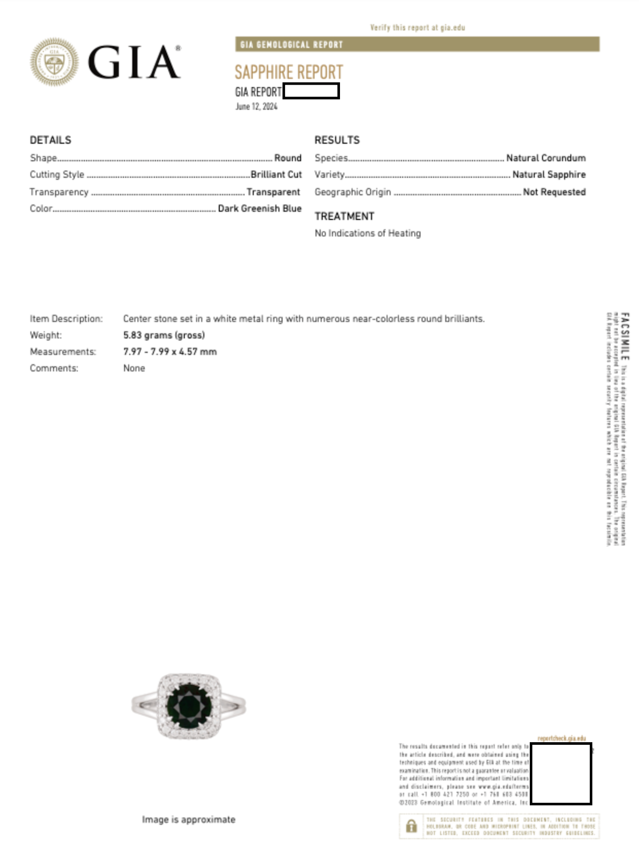 Fine GIA Certified Natural Unheated Dark Green Sapphire and Diamond Halo Ring